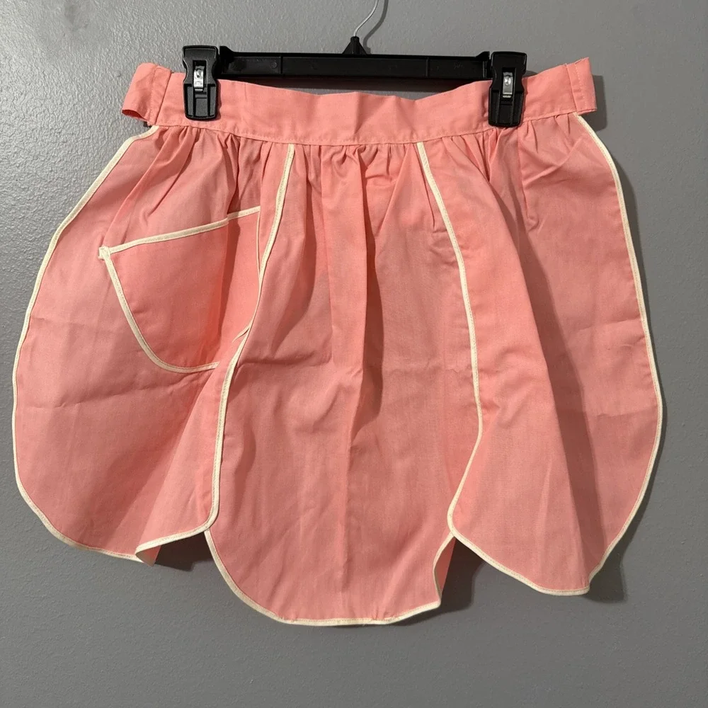 Vintage Handmade Half Apron Pink Tulip Hem Baking Cook Retro‎ 50s Pinup Tie MCM